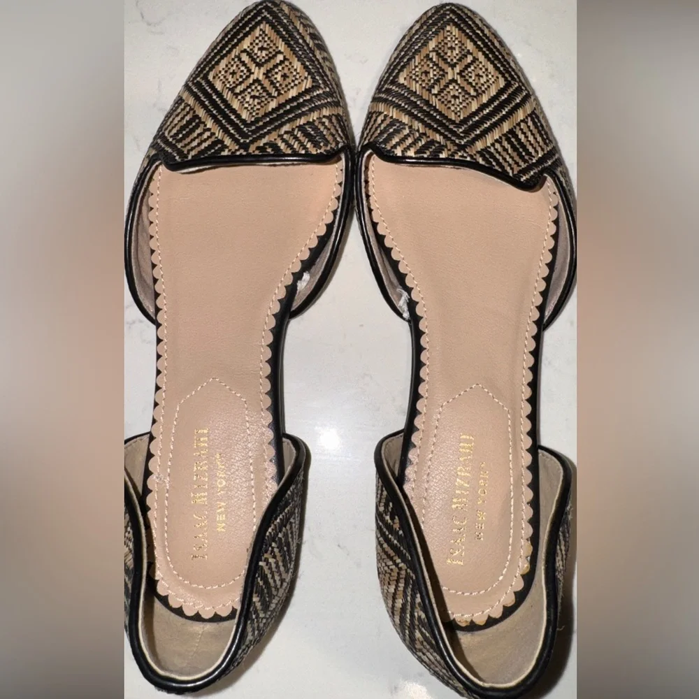 Isaac Mizrahi New York Woven D’Orsay Flats Size 7.5 Neutral Black Tan - Picture 9 of 10